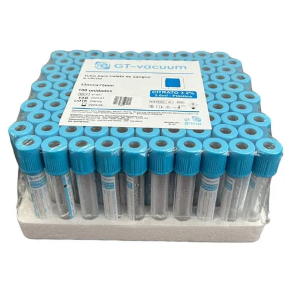 Tubo Coleta Sangue 3,6 mL 13x75 mm c/ Citrato de Sódio 3,2% – 100 Unidades