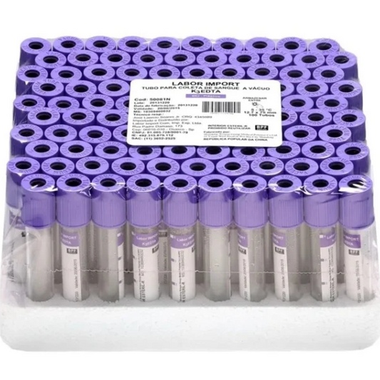 Tubo a Vácuo p/ Coleta de Sangue EDTA K3 4,0mL (Vidro ou Plástico)