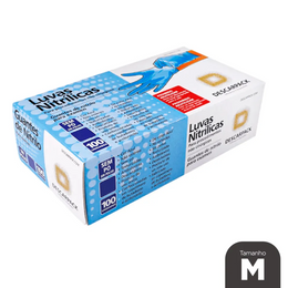 Luva Nitrílica Azul M – Caixa com 100 Unidades