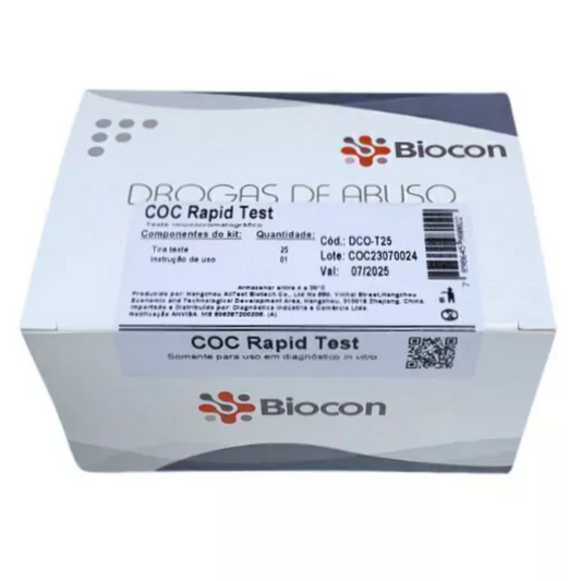 Teste Rápido Cocaína em Urina – 300 ng/mL – Kit com 25 Tiras