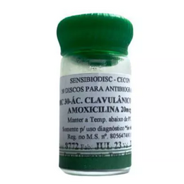 Discos para Antibiograma – Ácido Clavulânico + Amoxicilina (AMC) 30 µg – Frasco com 50 Unidades