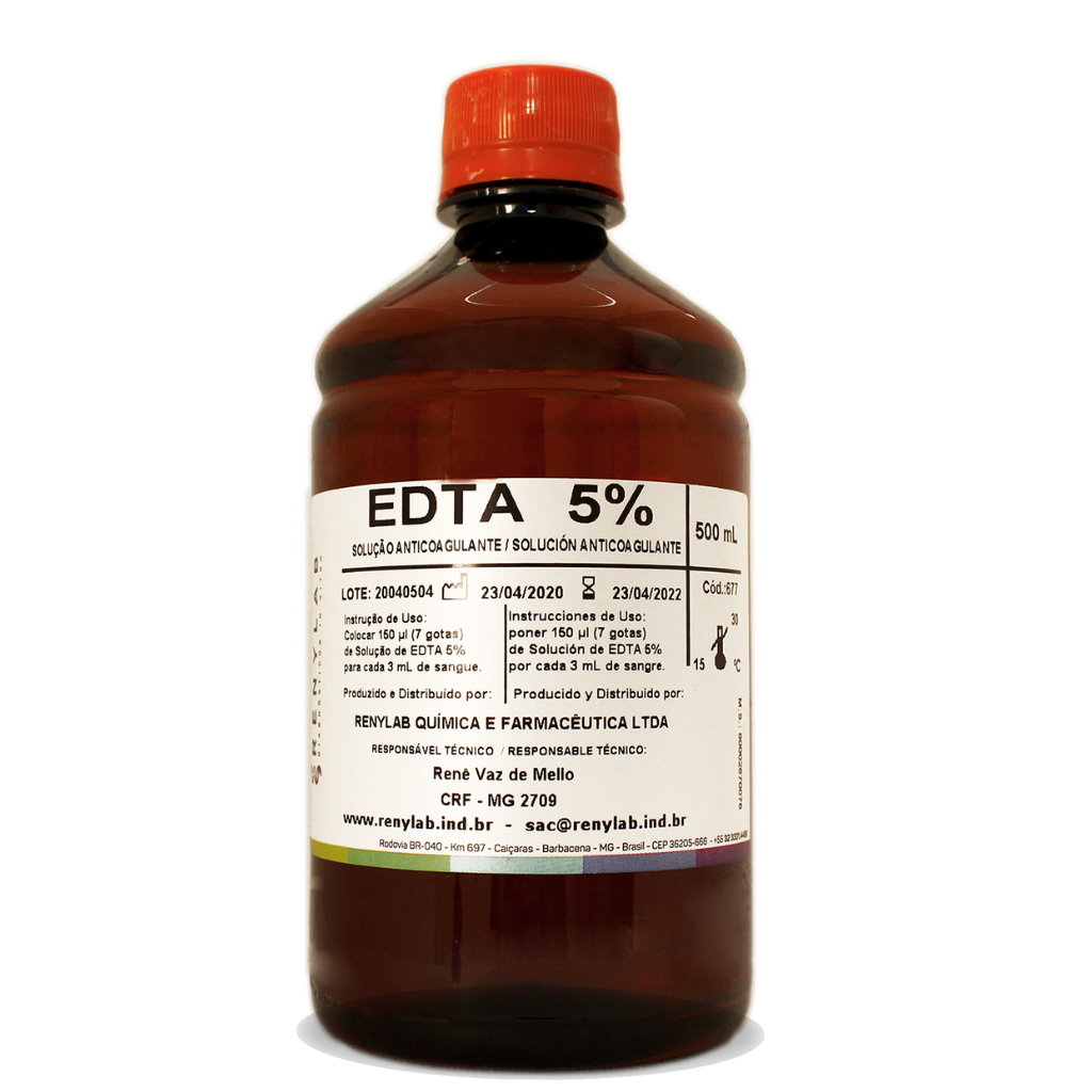 Solução Anticoagulante EDTA Sódico 5% – Frasco com 500 mL