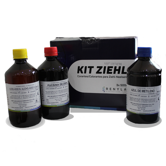 Kit Coloração Ziehl-Neelsen (BAAR) – 3 Frascos de 500 mL | Pesquisa de Tuberculose