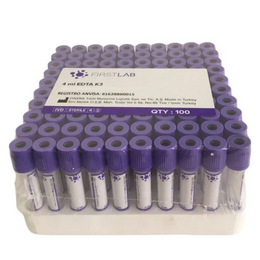 Tubo a Vácuo EDTA K3 4 mL – Plástico 13×75 mm, Caixa com 100 Unidades