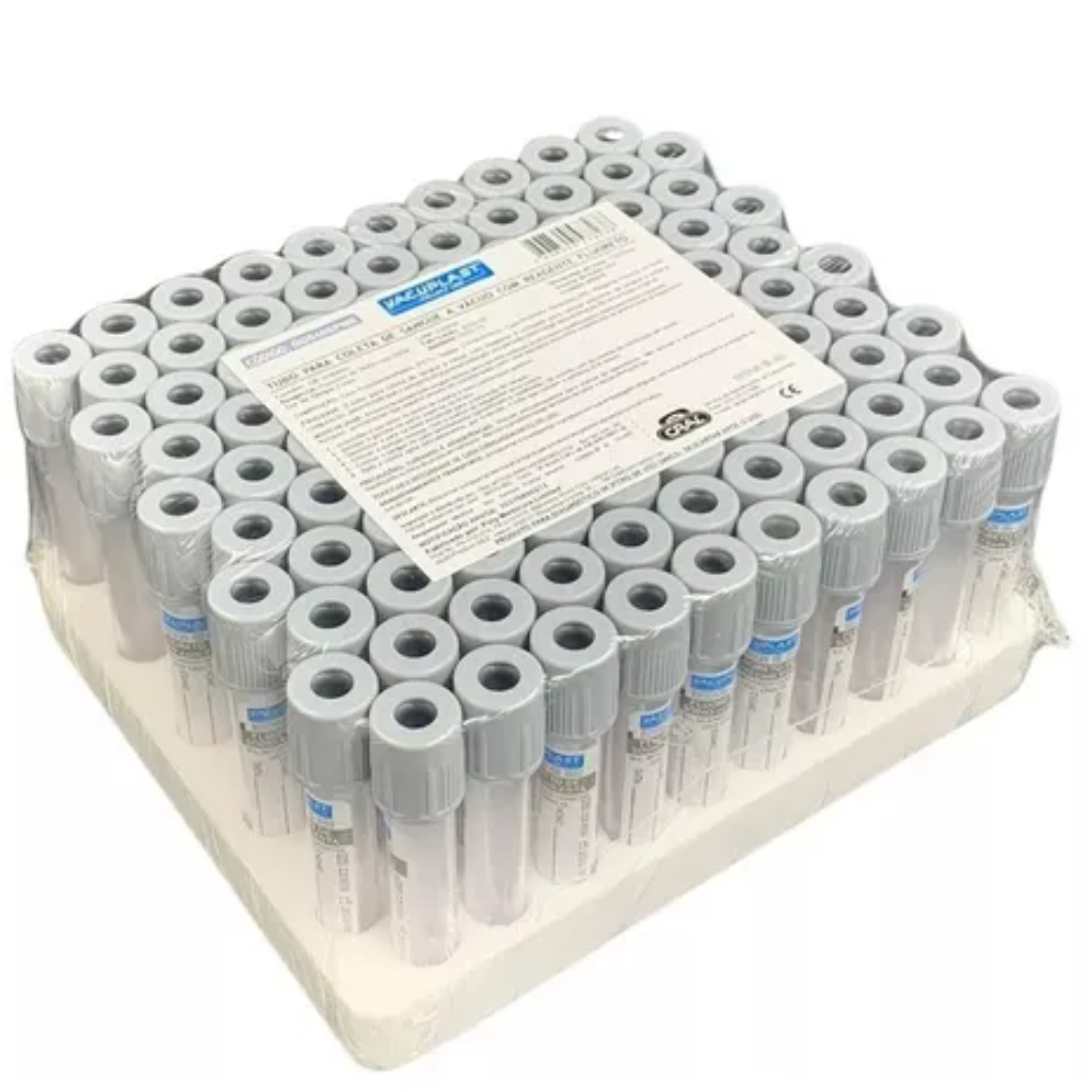 Tubo a Vácuo Fluoreto de Sódio + EDTA 2 mL – Vidro 13×75 mm, Caixa com 100 Unidades