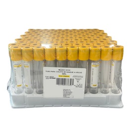 Tubo a Vácuo com Gel Separador 8 mL – Tampa Amarela, Caixa com 100 Unidades