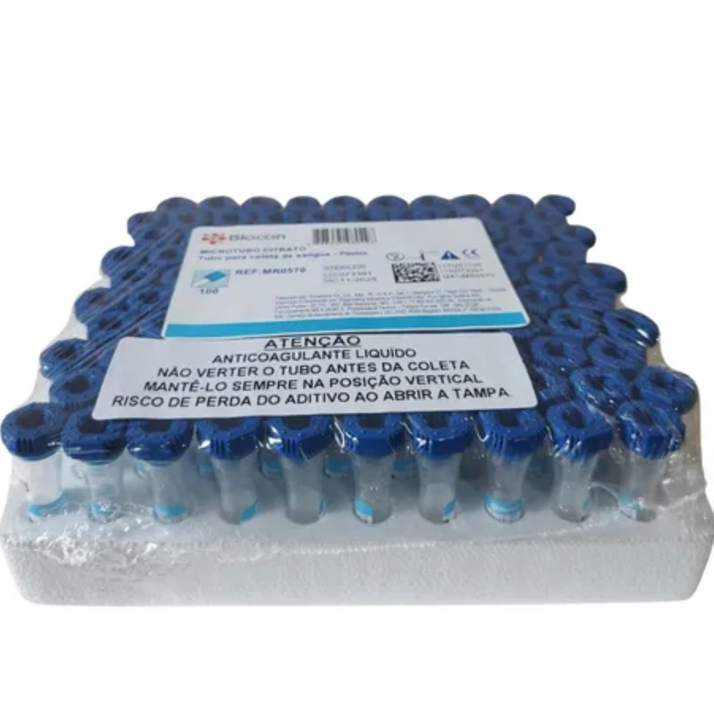 Microtubo a Vácuo Citrato 0,5mL Tampa Azul – Rack c/100