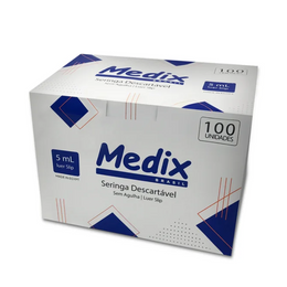 Seringa 5 mL Sem Agulha – Luer Slip, Caixa com 100 Unidades