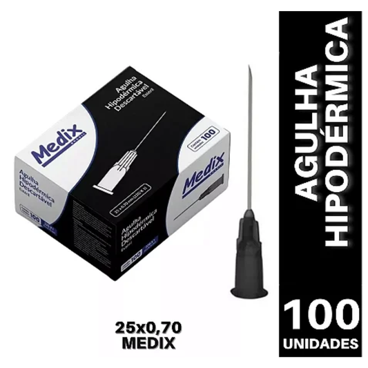 Agulha Hipodérmica Descartável 25 x 7 (22G x 1") Medix – Caixa com 100 Unidades