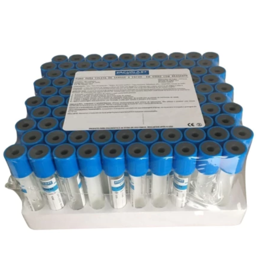 Tubo a Vácuo VDR 13 x 75 mm com Citrato 3,2% – 4 mL (Tampa Azul) | Rack c/ 100 Unidades