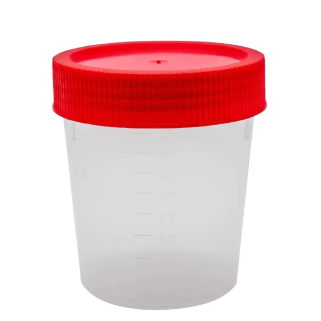 Coletor Universal com Pá Estéril 50 mL – Tampa Vermelha (Translúcido) | Embalagem Individual