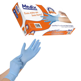 Luva Nitrílica Azul sem Pó – Tamanho M | Caixa com 100 Unidades