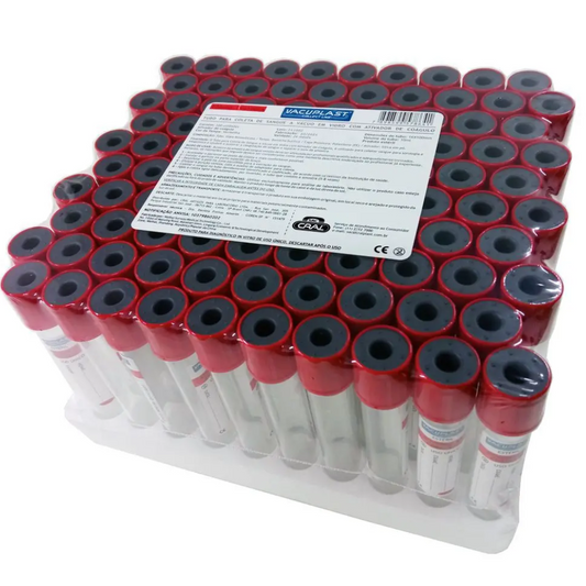 Tubo Coleta Sangue 10 mL 16x100 mm c/ Ativador de Coágulo – 100 Unidades