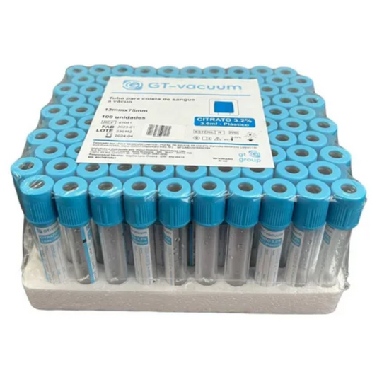 Tubo Coleta Sangue 3,6 mL 13x75 mm c/ Citrato de Sódio 3,2% – 100 Unidades